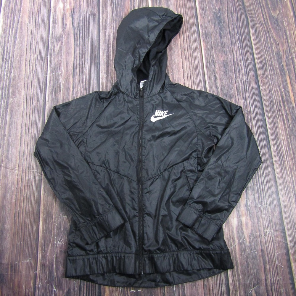 Nike Jacket Womens L Black Hooded Lined Full Zip Lightweight Windbreaker